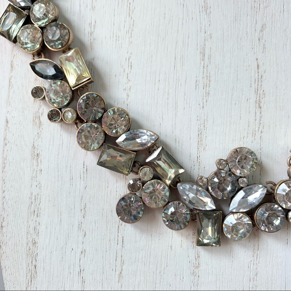 Brass Rhinestone Statement Necklace Geometric - image 2